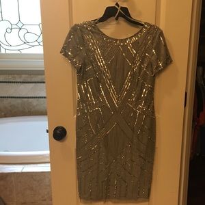 Adrianna Papell Grey and Silver Sequin Dress